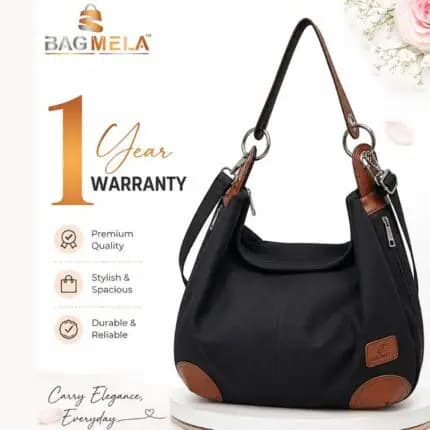 Rh-01 Black Cotton Canvas Ladies Hand Bag